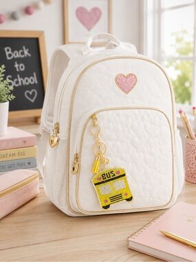 New School Bus Chunky Bling Rhinestone Bag Charm Keychain Fun Back to School